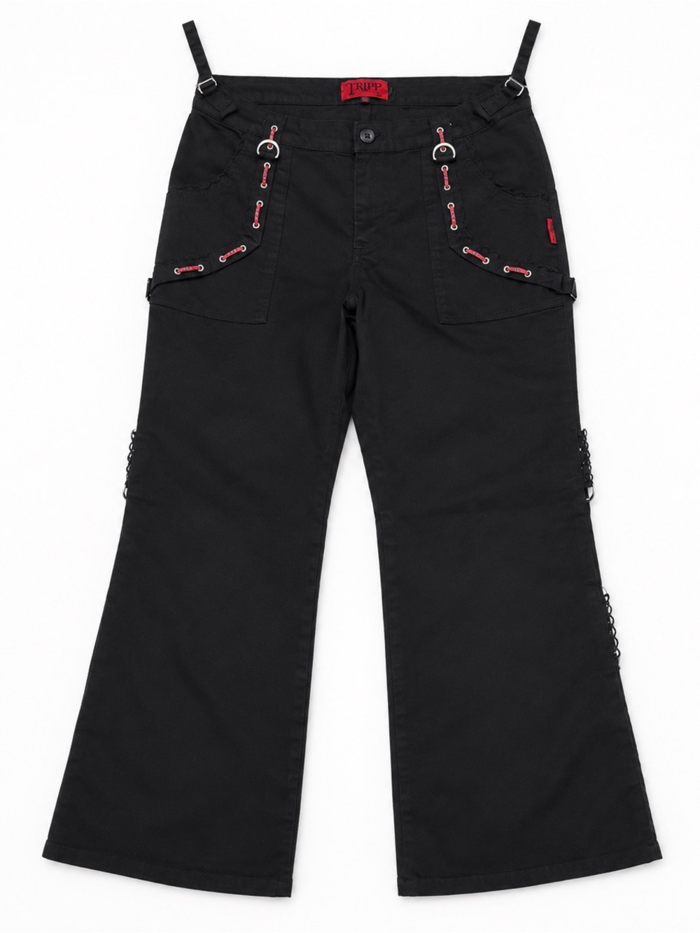 Tripp nyc Black Boot-Cut Cargo Pants with Red Accent Hardware